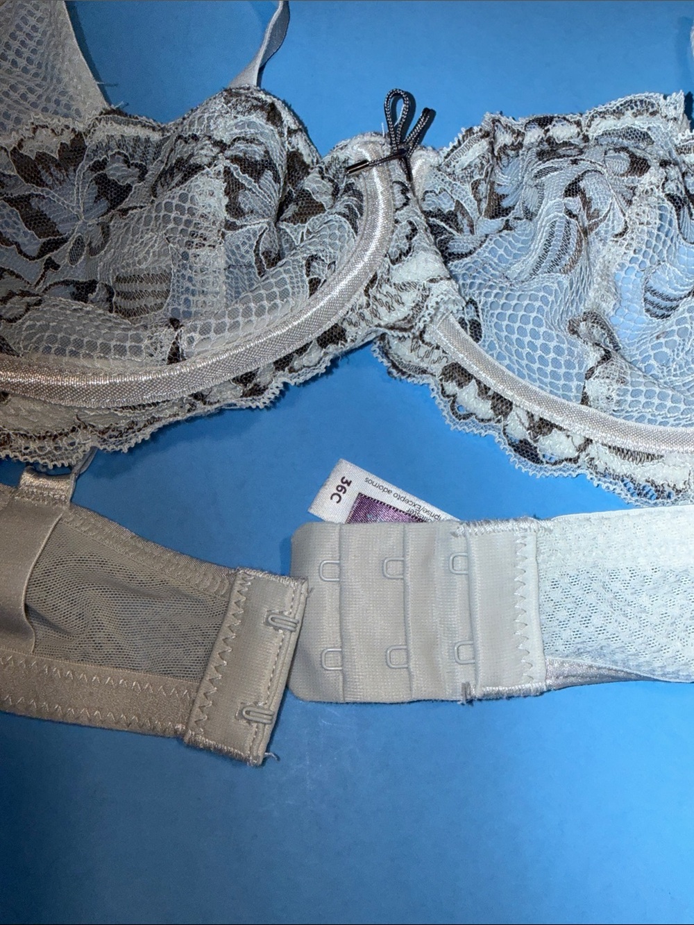 Adore me Sheer Mesh Floral Lace Bra & Thong Set in Grey & Dark Grey - Picture 4 of 5